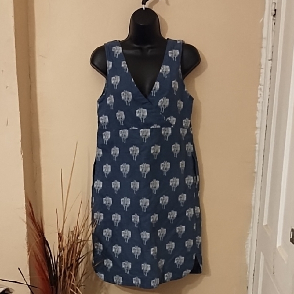 Blue Sleeveless Linen Dress with Pattern No Size See Measurements For Size - Picture 1 of 7